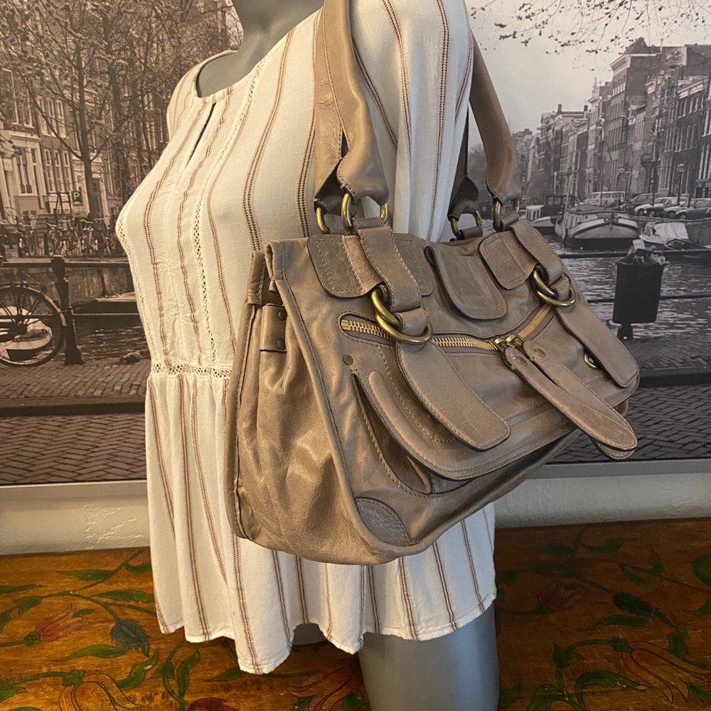 CHLOE BAY TRIPLE compartment Satchel in TAUPE LEATHER Gorgeous!🤩🤩🤩